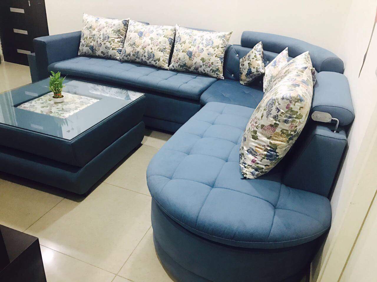 Blue L Shape Sofa 1 